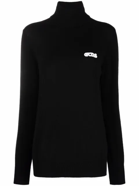 GCDS embroidered-logo roll-neck top Black CC94W020415