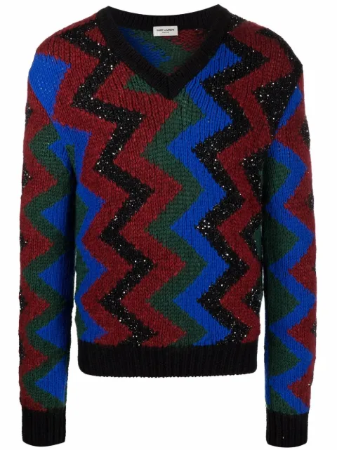 Saint Laurent zigzag wool-blend jumper Blue 670134Y75BT
