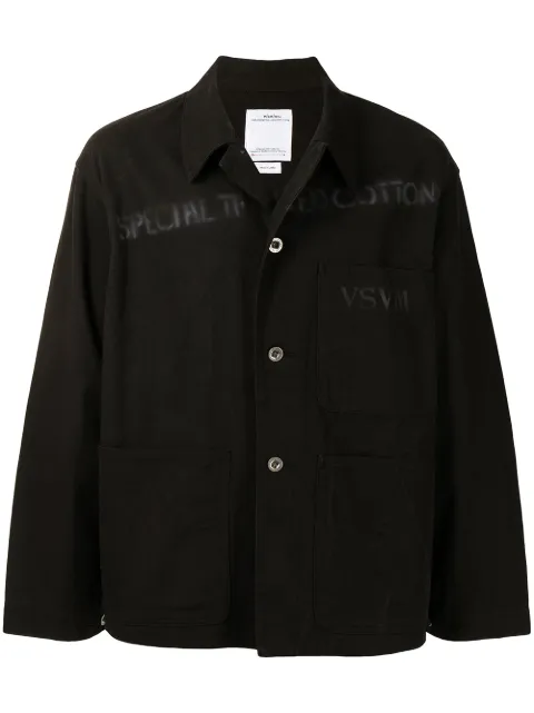 visvim logo-print crinkle-effect shirt jacket Brown 0121205013031
