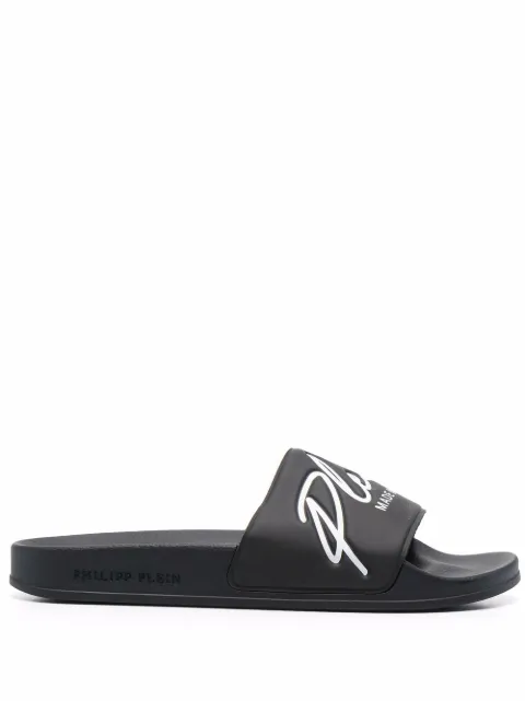 Philipp Plein embossed logo slides Black AAASUSG0019PXV001N