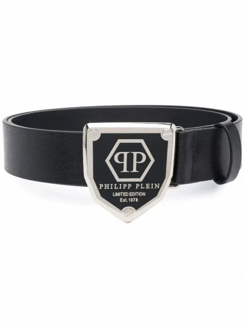 Philipp Plein logo-plaque leather belt Black FAAAMVA0696PLE010N