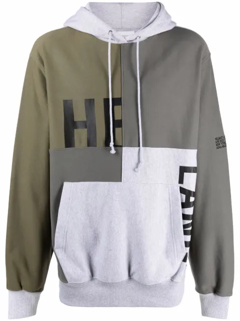 Helmut Lang patchwork logo-print pullover hoodie Grey L06HM505