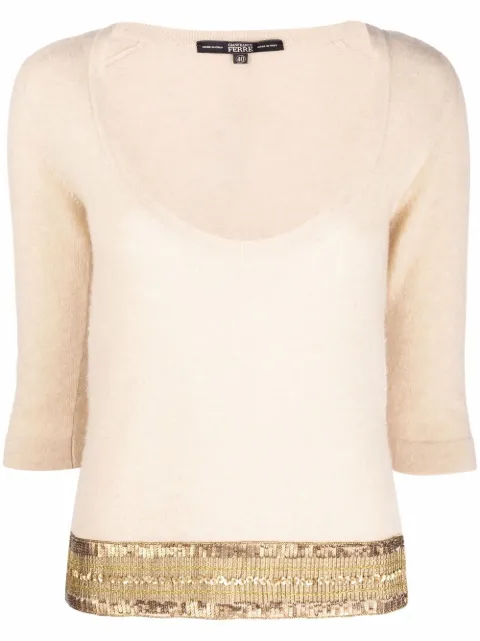 Gianfranco Ferré Pre-Owned 1990s sequin-embellished plunging neck knitted top Neutrals GIFF250