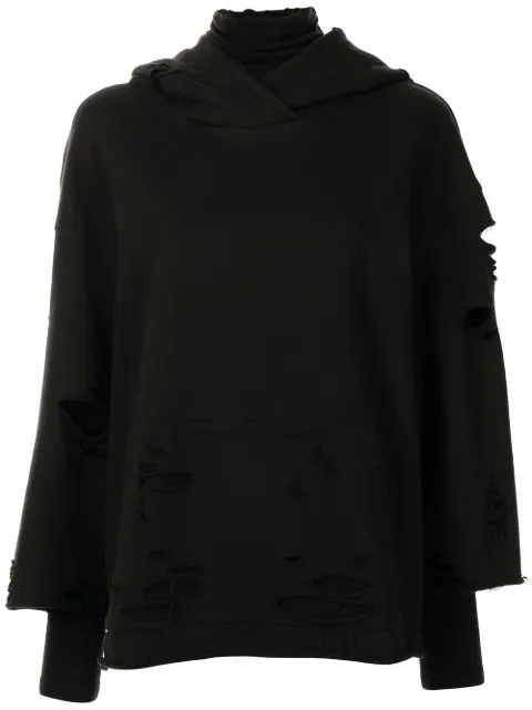 Goen.J destroyed layered hoodie Black GJ21AWT08