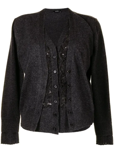 Goen.J lace panel layered cardigan Grey GJ21AWKN05
