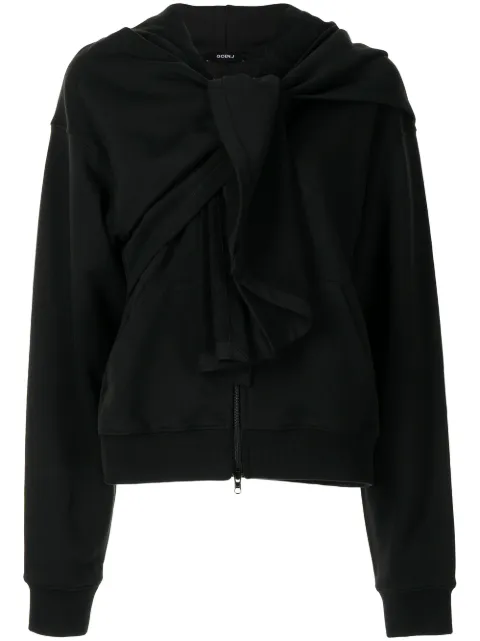 Goen.J knot detail zip-up hoodie Black GJ21AWJK03