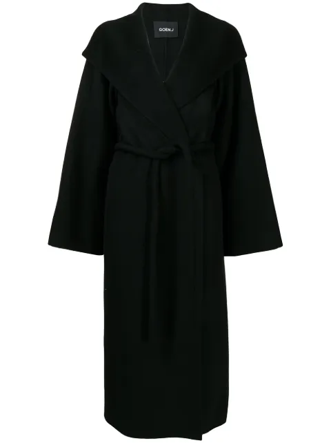 Goen.J tie-waist wool-blend double-faced coat Black GJ21AWCT02