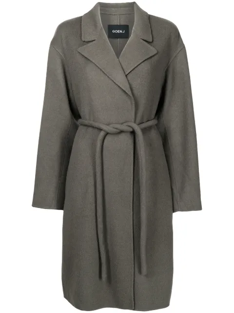Goen.J peak-lapel belted coat Grey GJ21AWCT01