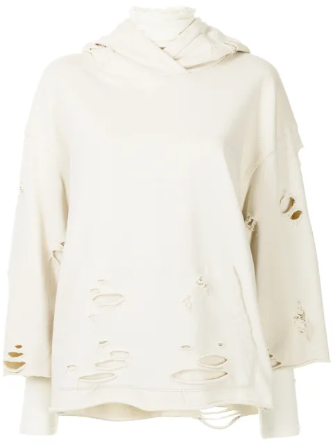 Goen.J destroyed layered hoodie Neutrals GJ21AWT08