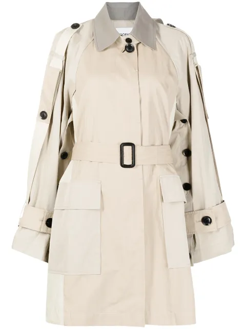 Goen.J colour-block oversized trench coat Brown GJ21AWJK01