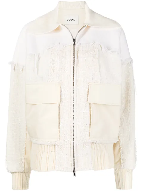 Goen.J frayed-detail bomber jacket White GJ21AWJK02
