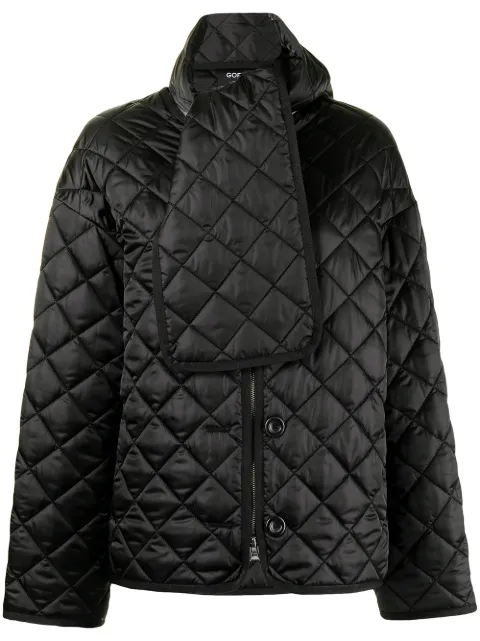 Goen.J scarf-detail quilted oversized jacket Black GJ21AWJK10