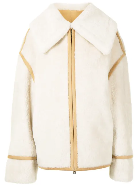 Goen.J oversize-collar pilot shearling jacket Neutrals GJ21AWJK09