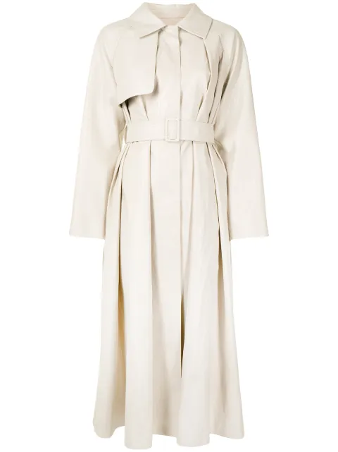 Goen.J faux-leather belted trench coat Neutrals GJ21AWCT05
