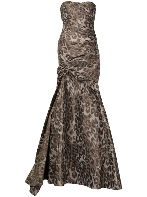 Ml Monique Lhuillier cold-shoulder leopard print gown Brown AW11469L
