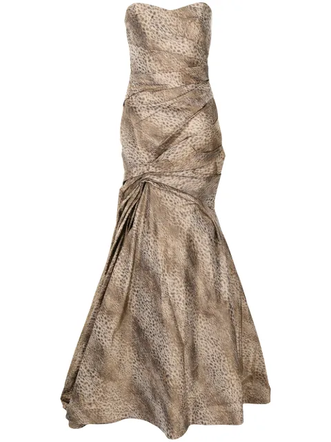 Ml Monique Lhuillier sleeveless cheetah-print trumpet gown Brown AW11469