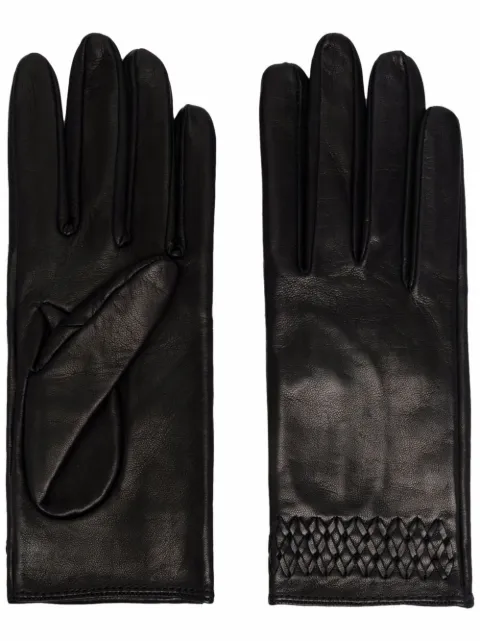 Manokhi embroidered-detail leather gloves Black AW21SHORTBRAIDEDBLACKA3MANO161