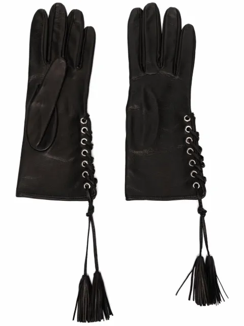 Manokhi lace-up detail gloves Black AW21SHORTBLACKTASSELA998MANO161