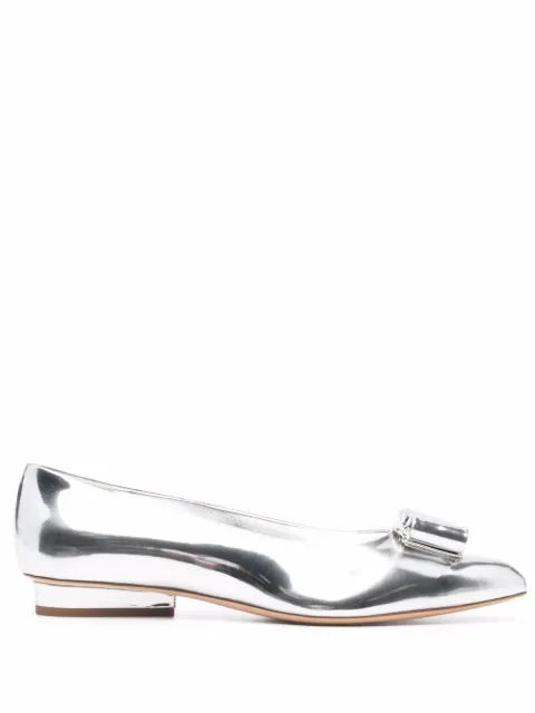 Ferragamo Viva bow ballerina shoes Silver 745272