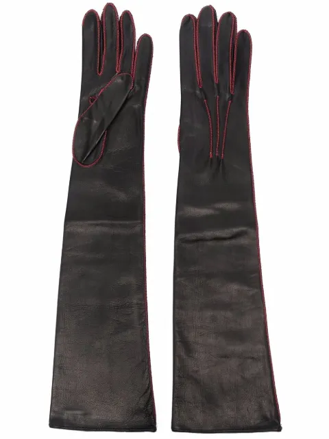 Manokhi stitch-detail leather gloves Black AW21LONGREDSTITCHA396MANO131
