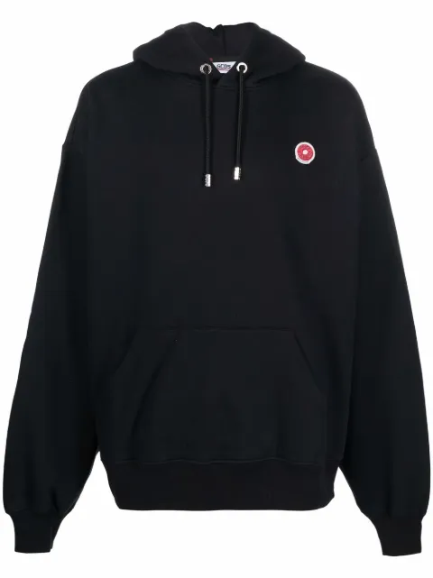 GCDS logo-patch cotton hoodie Black FW22M020052