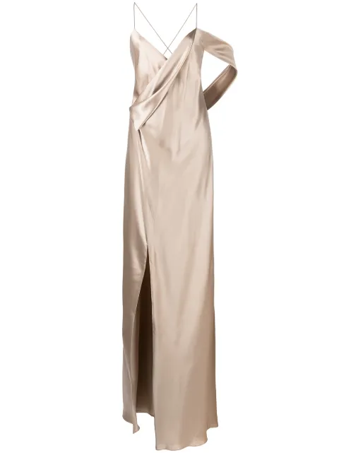 Michelle Mason silk cowl back gown Neutrals M9146