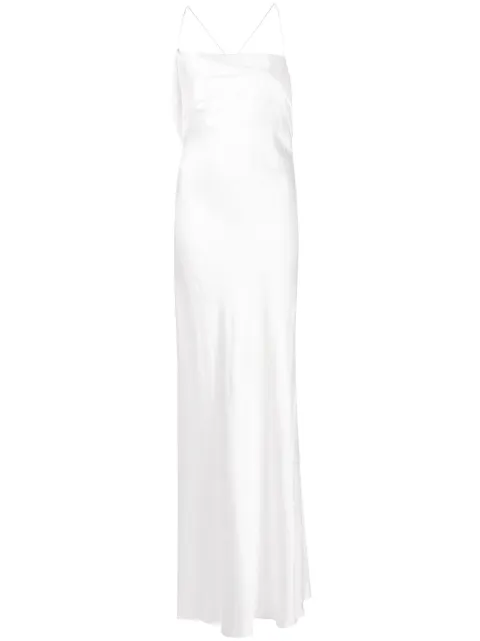 Michelle Mason silk cowl neck gown Neutrals M9278B