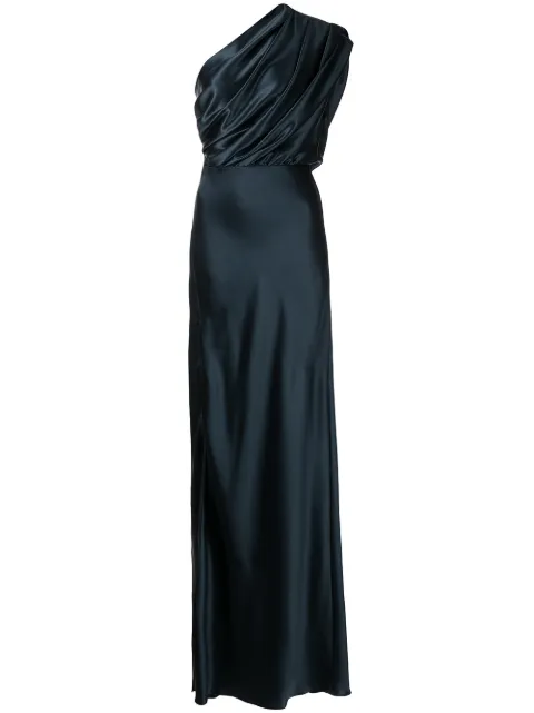 Michelle Mason silk asymmetrical gathered gown Black M9305