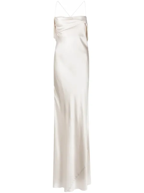 Michelle Mason silk cowl neck gown White M9278B