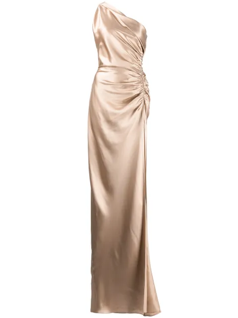 Michelle Mason Asym silk gown Neutrals M9320B