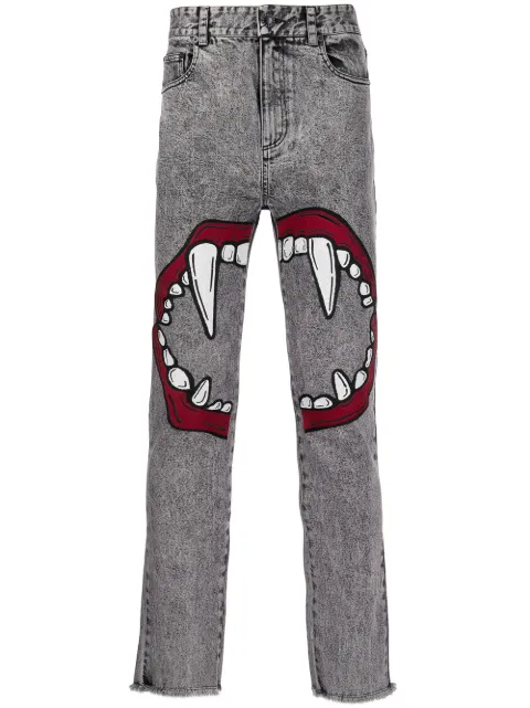 Haculla Fang Lip-print skinny-fit jeans Grey HA02BBJ05