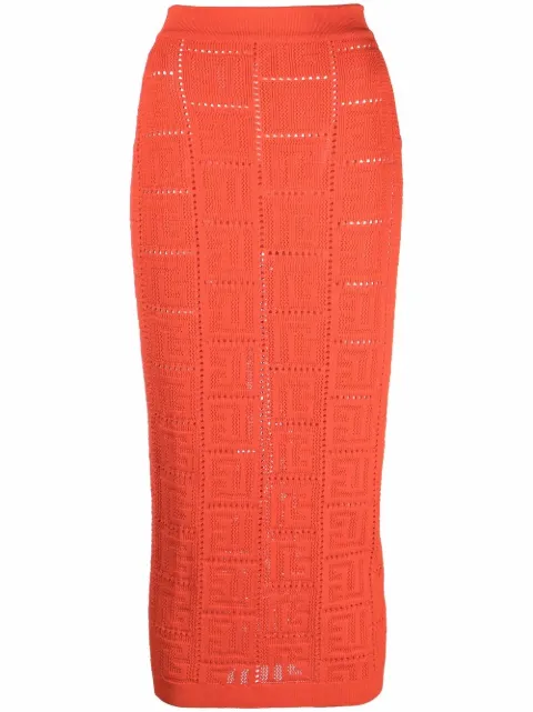 Balmain perforated monogram skirt Orange XF1LD041KB16