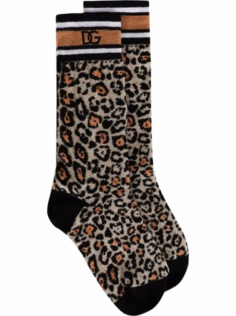 Dolce & Gabbana leopard-print jacquard socks Brown I873KWJACLS