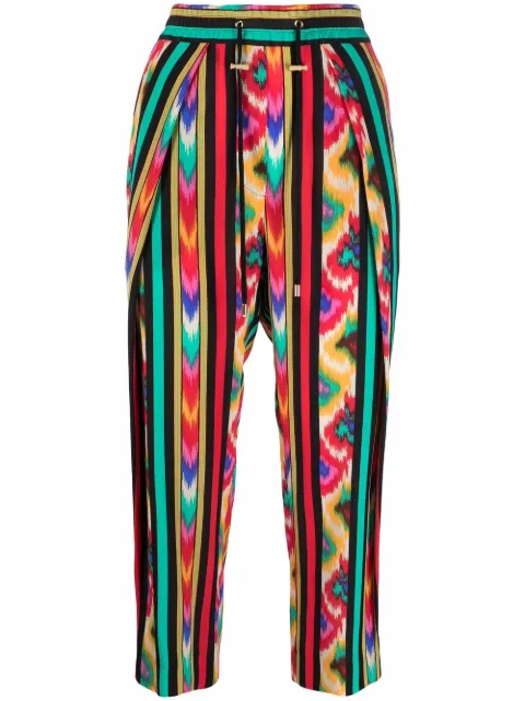 Balmain abstract-print silk trousers Red XF1PN086SB31