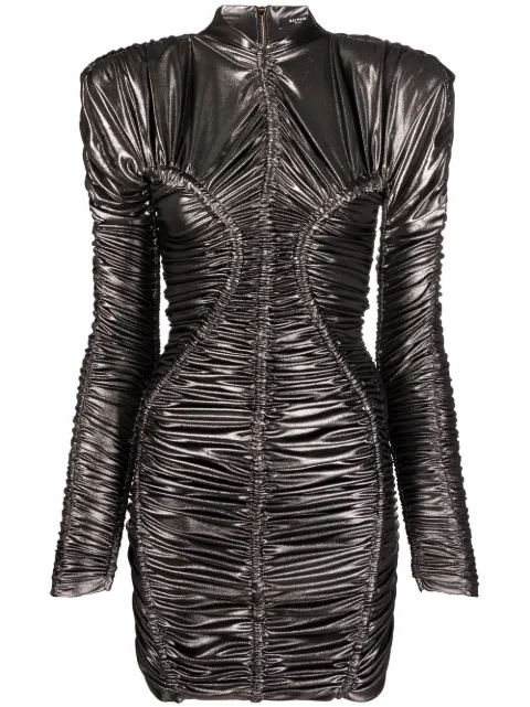 Balmain metallic ruched detailing short dress Silver XF1R9940JB69