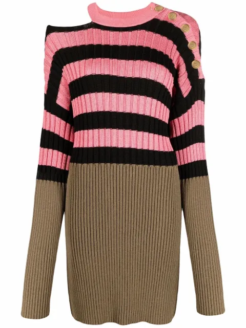 Balmain striped colour-block ribbed-knit dress Pink XF1RF020KB20