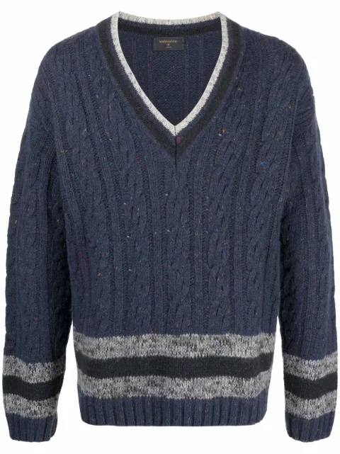 Valentino Garavani Pre-Owned 2000s cable knit striped detailing jumper Blue VLT350A
