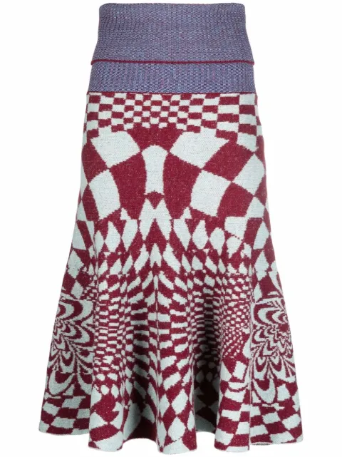 Stella McCartney geometric-knit flared A-line skirt Blue 603950S2278