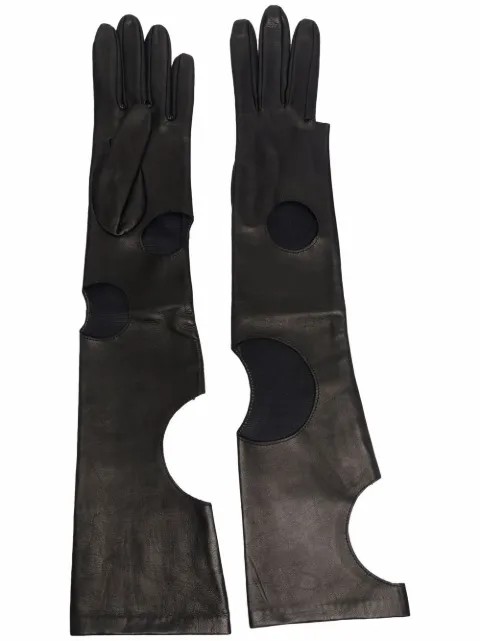 Manokhi cut out-detail leather gloves Black AW21LONGCROPPEDA330MANO211