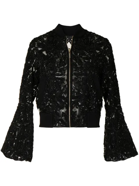 Elie Saab sequin-embellished bell-sleeve jacket Black AW8252
