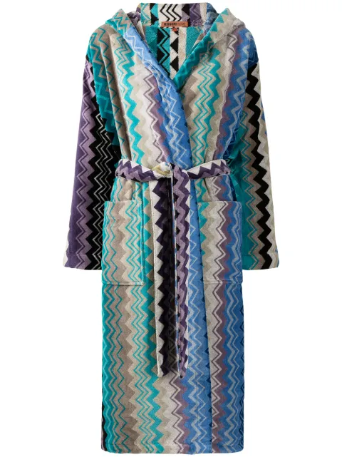 Missoni Home Giacomo belted hooded bathrobe Blue 1G3AC99708