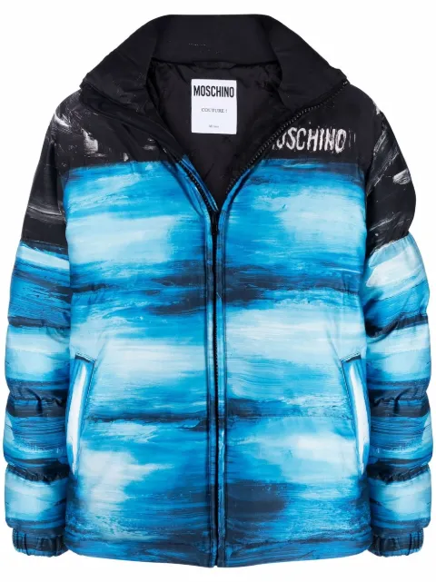 Moschino faded-effect logo coat Blue A06095258