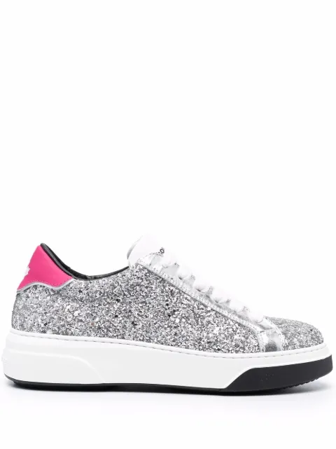 DSQUARED2 glitter-detail low-top sneakers Silver SNW014629204326