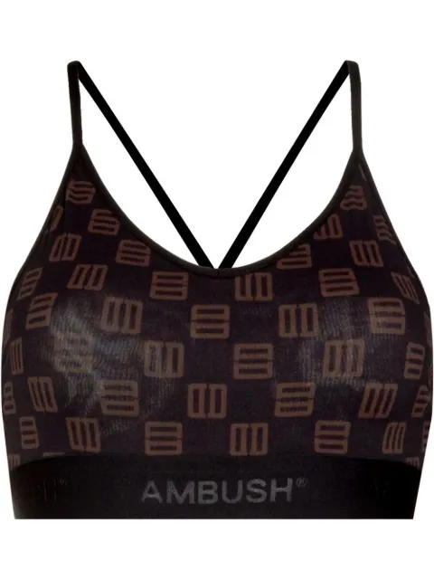 AMBUSH monogram-print bra top Black BWAE003S22JER0011064