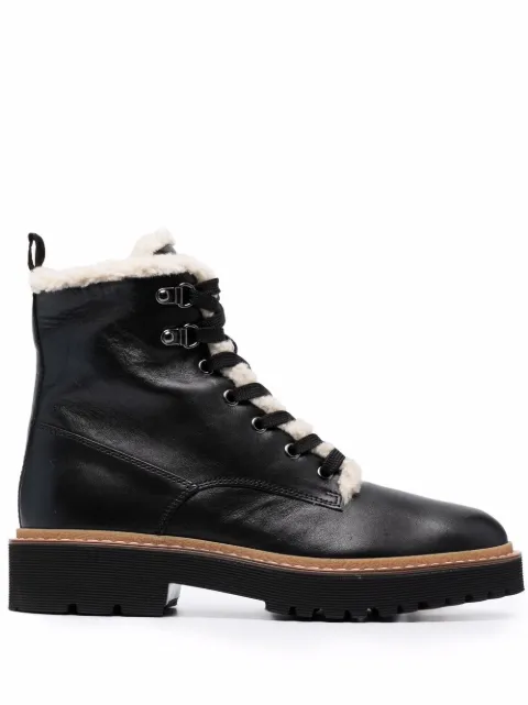 Hogan faux-shearling lace-up combat boots Black HXW5780DH52O6LB999