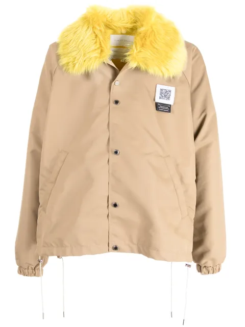Fumito Ganryu faux-fur collar shirt jacket Neutrals FU6BL02