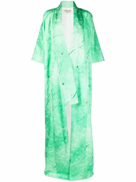 A.N.G.E.L.O. Vintage Cult 1970s floral jacquard square-sleeved maxi coat Green ANG600AG