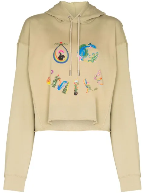 Opening Ceremony smile-print cropped hoodie Green YWBB009S22FLE0016384