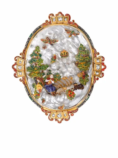 Pragnell Vintage Victorian 15kt yellow gold mother-of-pearl and diamond brooch Gold 1453073