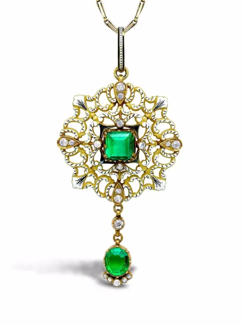 Pragnell Vintage 18kt yellow gold Carlo & Arthur Giuliano emerald and diamond enamel pendant necklace Gold 1554104